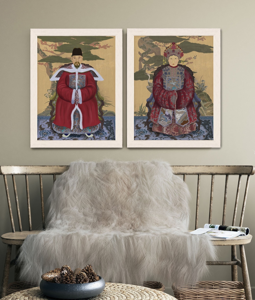 Traditional Chinese Decor, Chinese Ancestor Prints, Chinoiserie Art