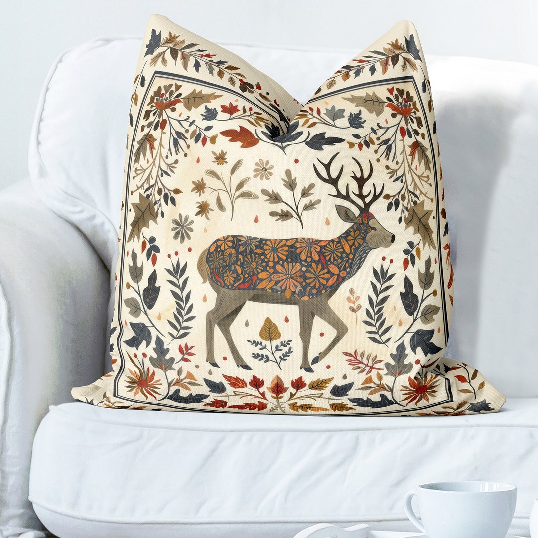 Nordic Style Deer Pillow Cover, Scandi Stag Print Both Sides