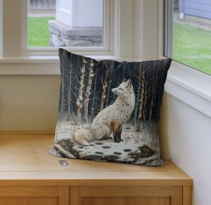Housse De Coussin De Noël Motif Aquarelle Cerf, Renard, Sapins - 30x50 Cm - Polyester Lavable - Décoration Intérieure Et Extérieure