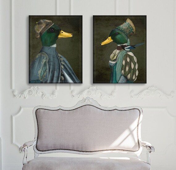 Limited Edition Anthropomorphic Art Set Of 2 Duck Prints Etsy