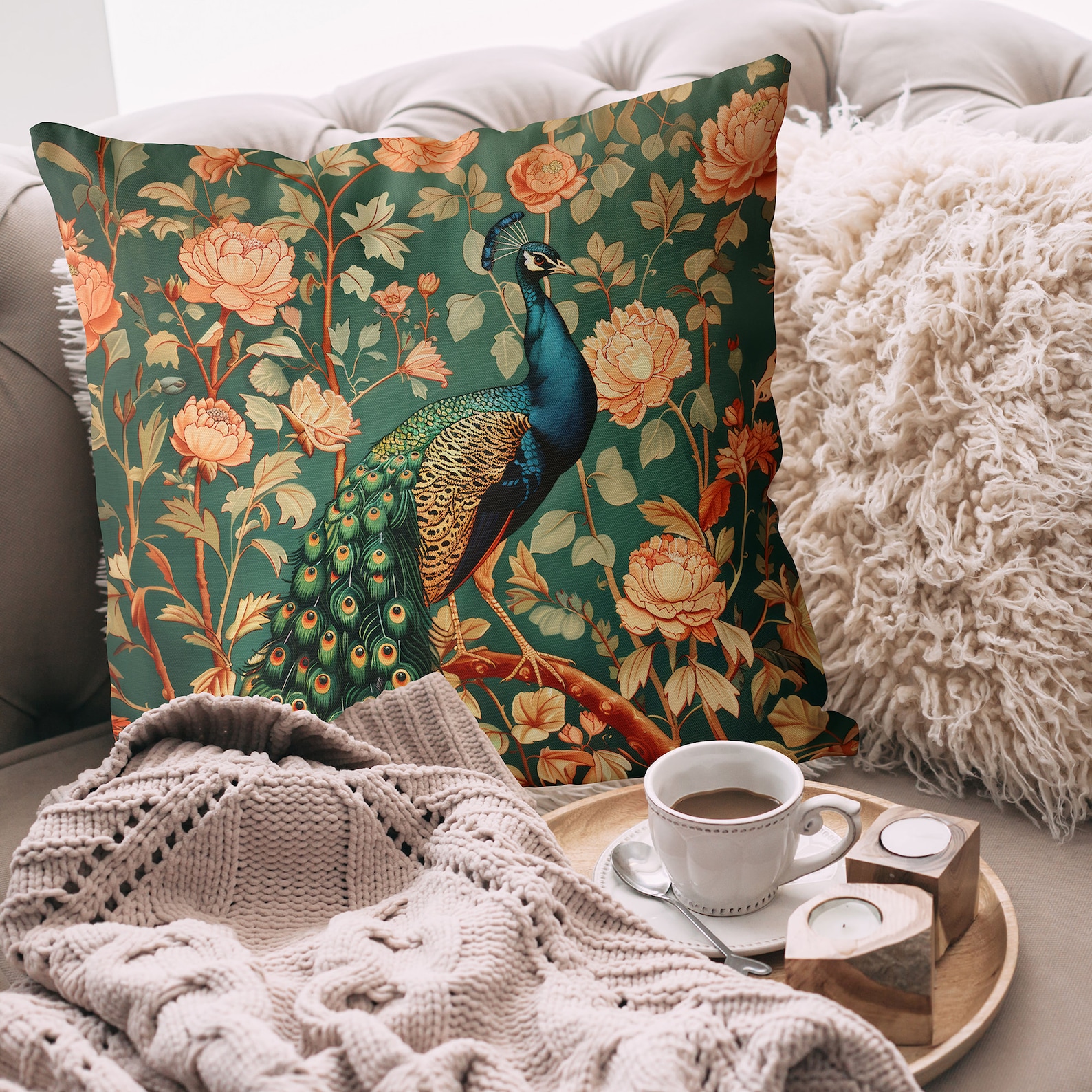 Linen pillow cover Peacock green