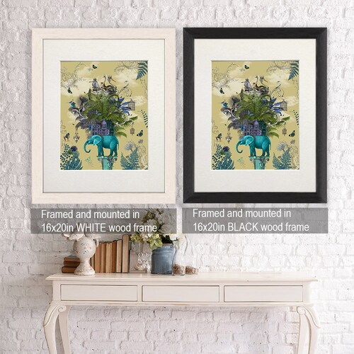 Limited Edition Elephant Print - The Birdcage 2 - shops elephant art Jungle decor tropical decor surreal animal wall art blue elephant painting uk