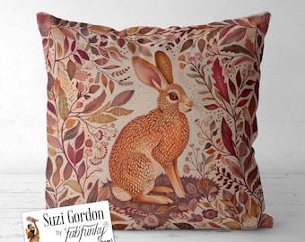 Nordic Style Hare Print Pillow Cover, Print both sides handmade cushion cover, Scandi Folk Art woodland animal, Scandinavian rabbit