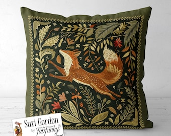 Leaping Fox Swedish Scandic Folk Art Style Throw Pillow Cover, Print both sides handmade cushion cover, Scandinavian woodland animal