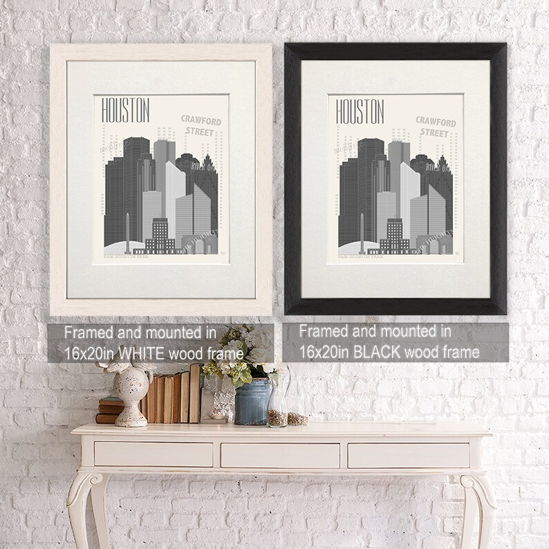 City Print Houston poster, Houston framed print Crawford street Houston Art Print Houston Wall Decor Travel Poster Houston City Print
