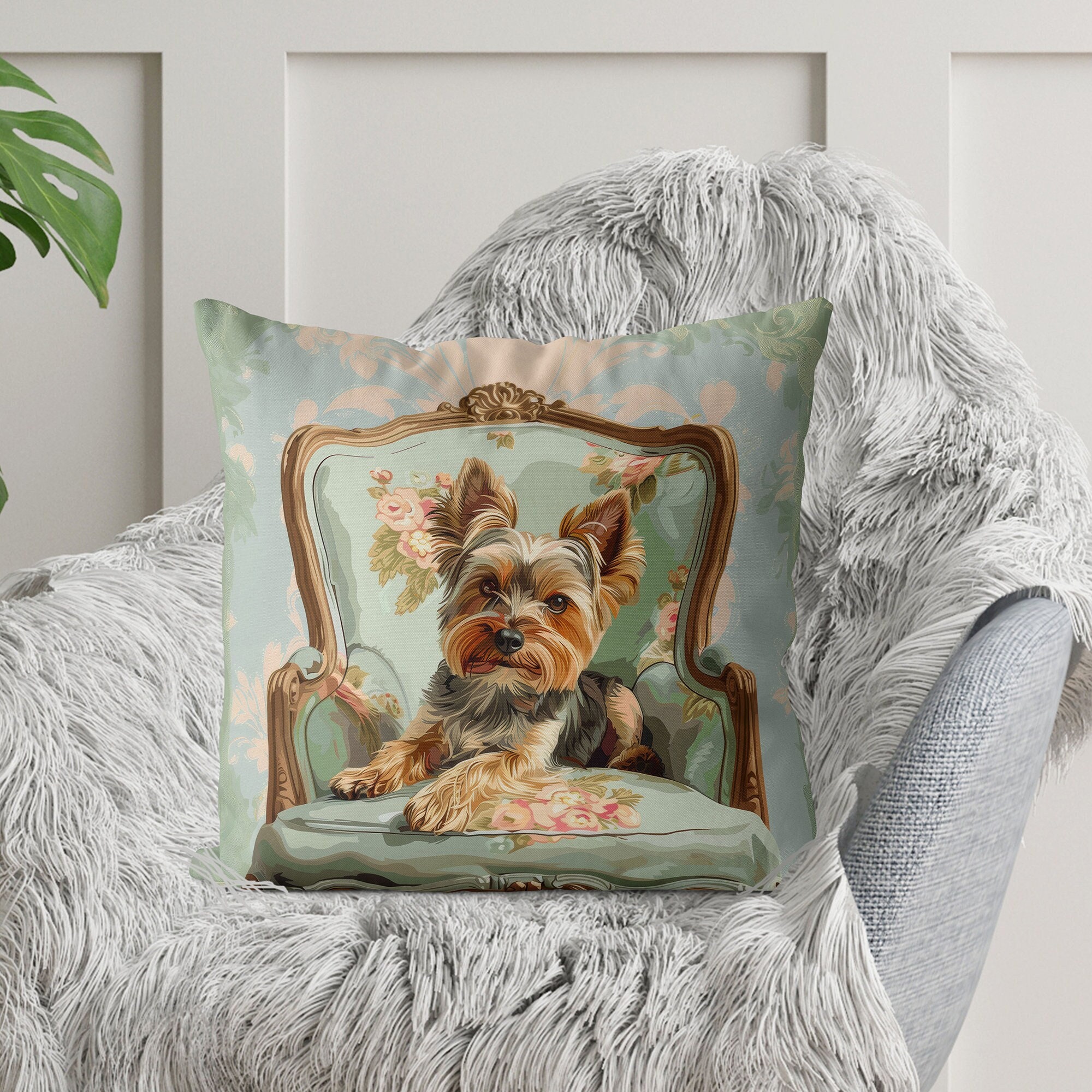 Yorkshire Terrier Pillow Cover - Handmade Cotton Linen Mix Cushion Cover - Print both sides - Cute Yorkie Dog