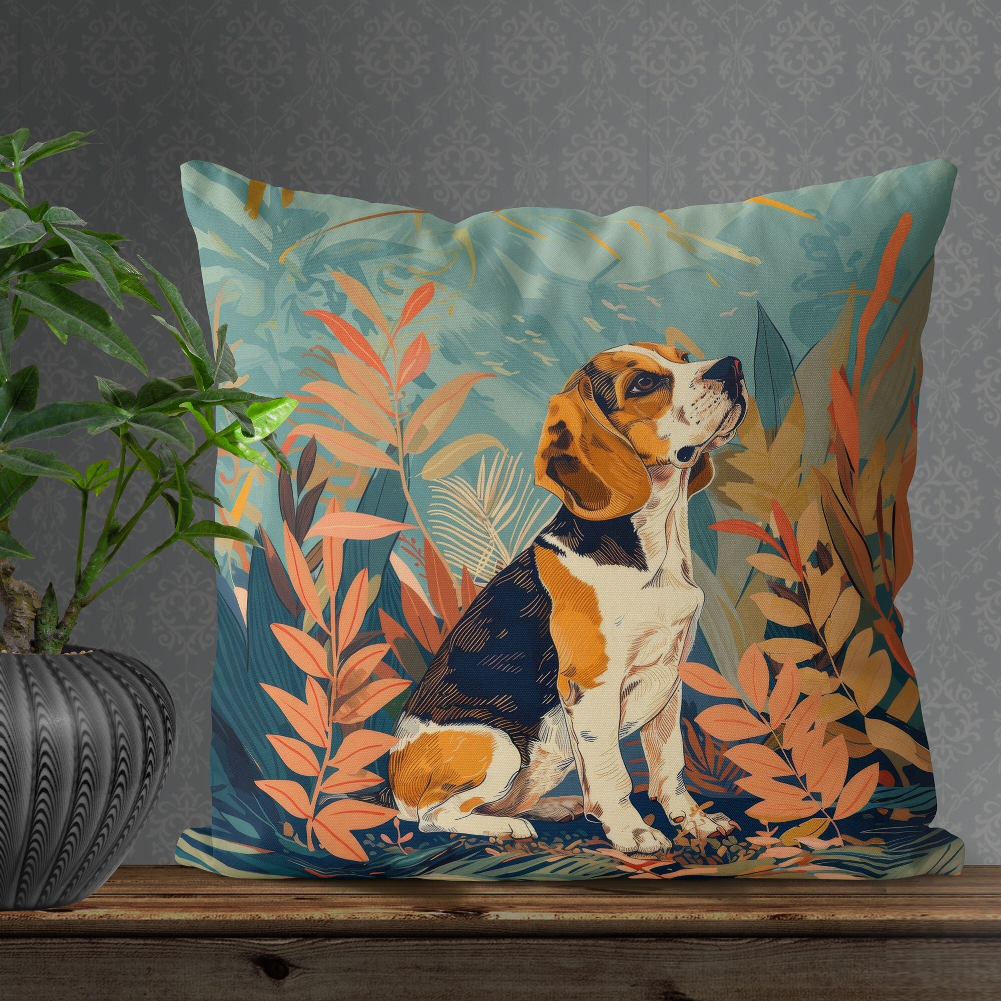 EVER-GOING TUNE Dog Lover Pillow Cover - Watercolor Beagle Handshake Design For Sofa Or Bed - View #5