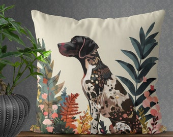 Black and White German Pointer Dog Pillow Cover - Handmade Cotton Linen Mix Cushion Cover - Print both sides