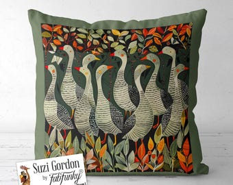 Folk Art Style Geese Print Pillow Cover, Scandi print both sides handmade cushion cover, Goose Pillow, Swedish Scandinavian Farmhouse decor