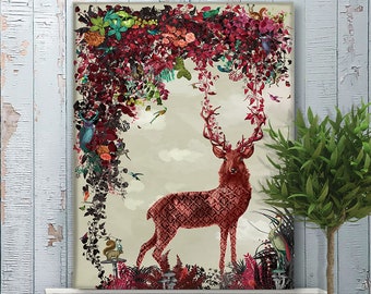 LIMITED EDITION Deer Print - The Paisley Deer art print, woodland decor, large canvas print woodland wall art, deer painting, stag print