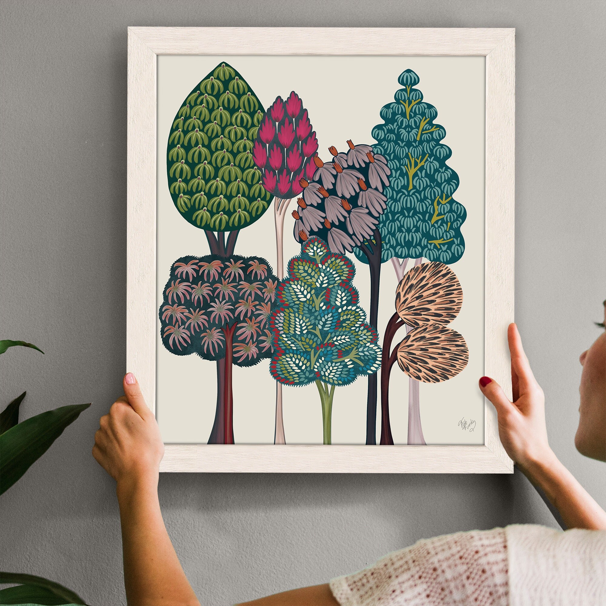 Scandinavian Folk Art, Abstract Tree Art Print, Whimsical
