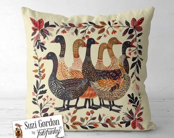 Folk Art Style Geese Print Pillow Cover, Scandi print both sides handmade cushion cover, Goose Pillow, Swedish Scandinavian Farmhouse decor