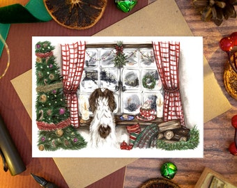 Springer Spaniel Christmas cottage Christmas card