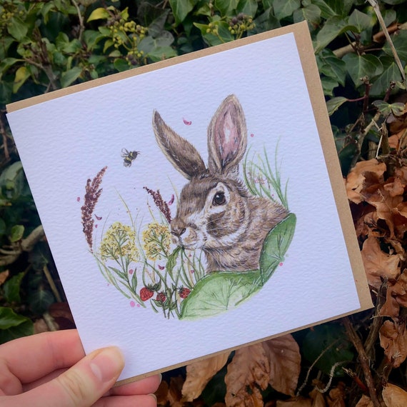 Wild Rabbit square greeting card