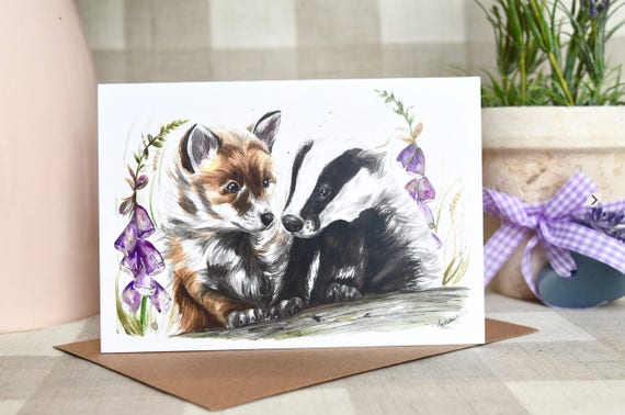 Fox and badger greeting card