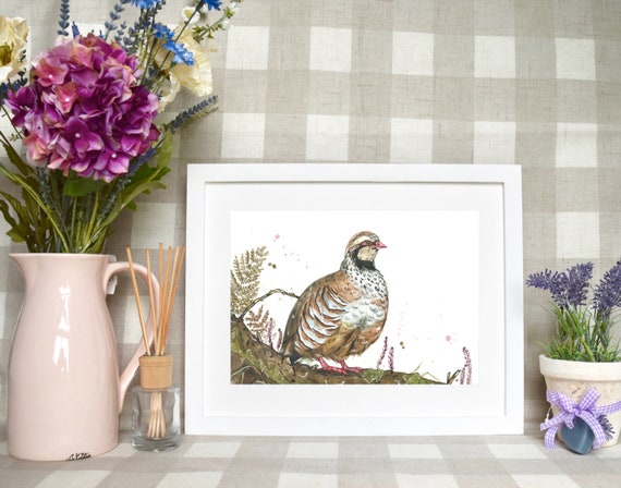 Partridges Signed Print, Bird Drawing, Wildlife Animal Art