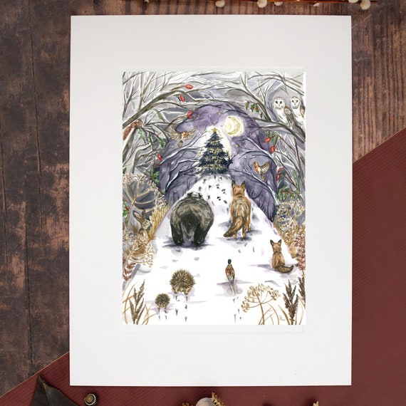 Winter Woodland animals 'The Hazel wood nativity' Limited edition print
