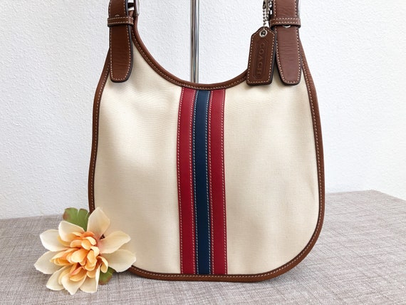 Vintage Coach Denim Classic Stripe Hippie/Saddle … - image 1