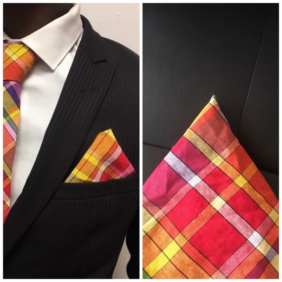 Handkerchief madras fabric red Men s costume accessory