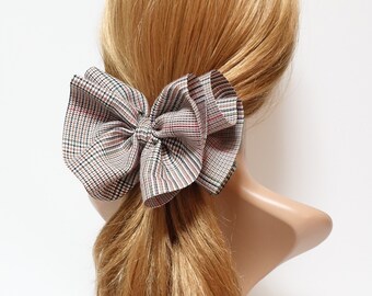 LADIES GIRLS HANDMADE BEIGE RED /& BLACK TARTAN CHECK SOFT FABRIC SHOE CLIPS BOW