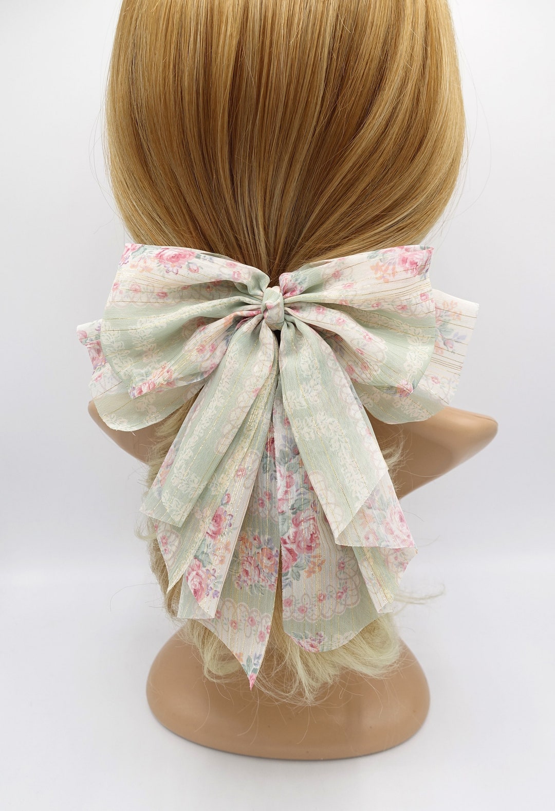 Floral Hair Bow, Golden Glitter Hair Bow, Chiffon Hair Bows for Women ...