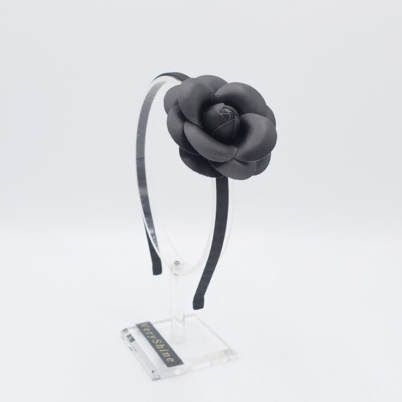Black Camellia Headband Thin Velvet Leather Flower Headband  display picture 2