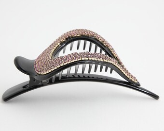 Pince à Cheveux En Alliage Zinc Avec Strass Et Perles - Style Cœur, Noir, Pour Coiffures élégantes Et Tendance