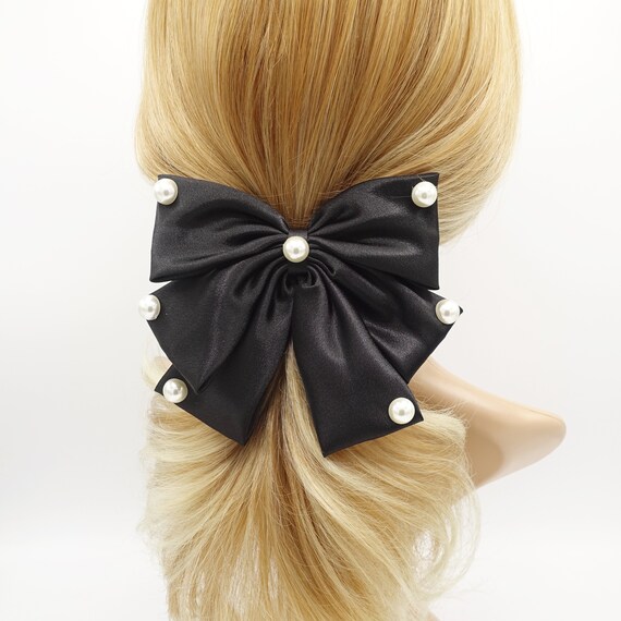 Elegant Sj Pearl Embellished Hair Bow Amazon.com : JEAIRTS Bridal Hair Bow Veil Pearl Wedding Hair  main image 3