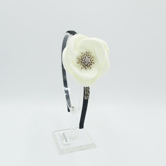 Fascia Per Capelli Larga Con Fiore In Pelle E Cristalli – Cerchietto Imbottito Con Strass, Accessorio Elegante Per Donna, Regalo Perfetto - 2