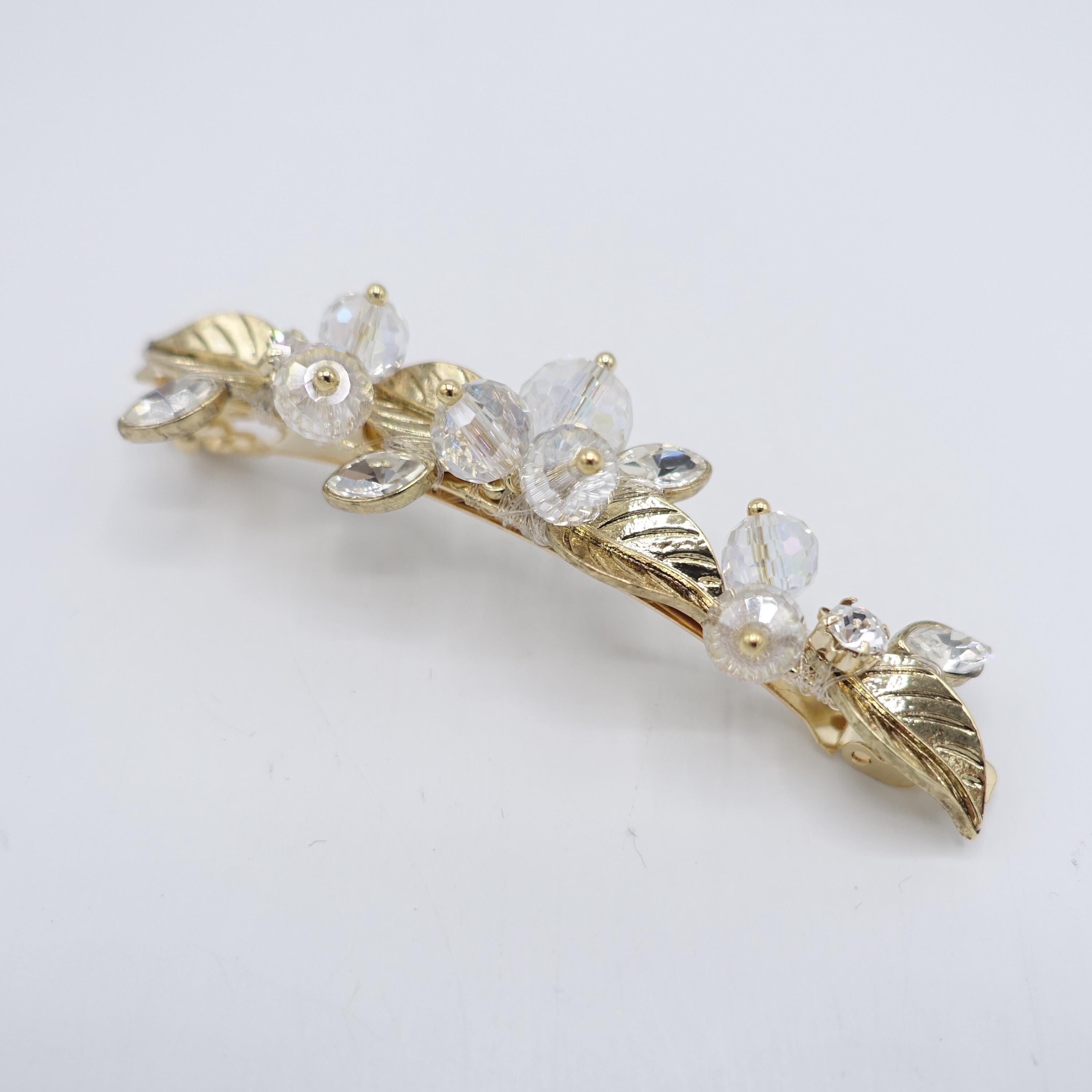 Gold Leaf Hair Clip Crystal Bridal Hair Accessory Elegant Barrette NWT Crystal Leaf Hair Barrette: Golden Rhinestone Hair Clip - Etsy main image 3