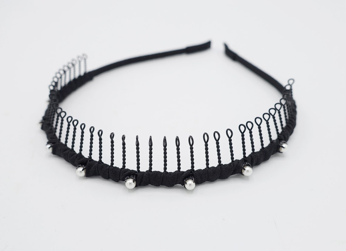 Pearl Embellished Teeth Comb Headband Wrap Hairband Basic Etsy