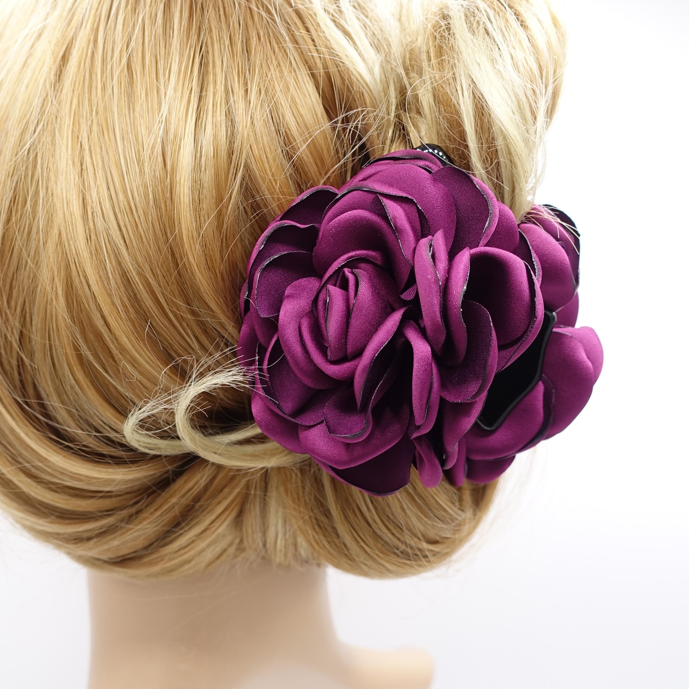 Satin Rose Flower Hair Claw Clip: Discolored Petal Hair Accessory
