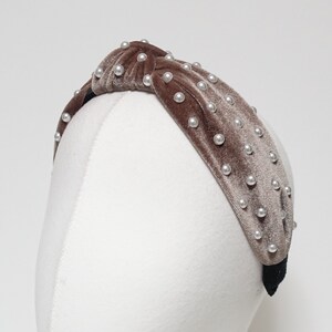 faux pearl decorated velvet knot fashion embellished headband for women image 8