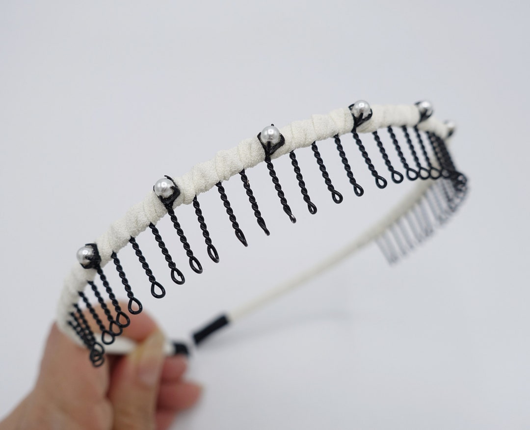 Pearl Embellished Teeth Comb Headband Wrap Hairband Basic Etsy