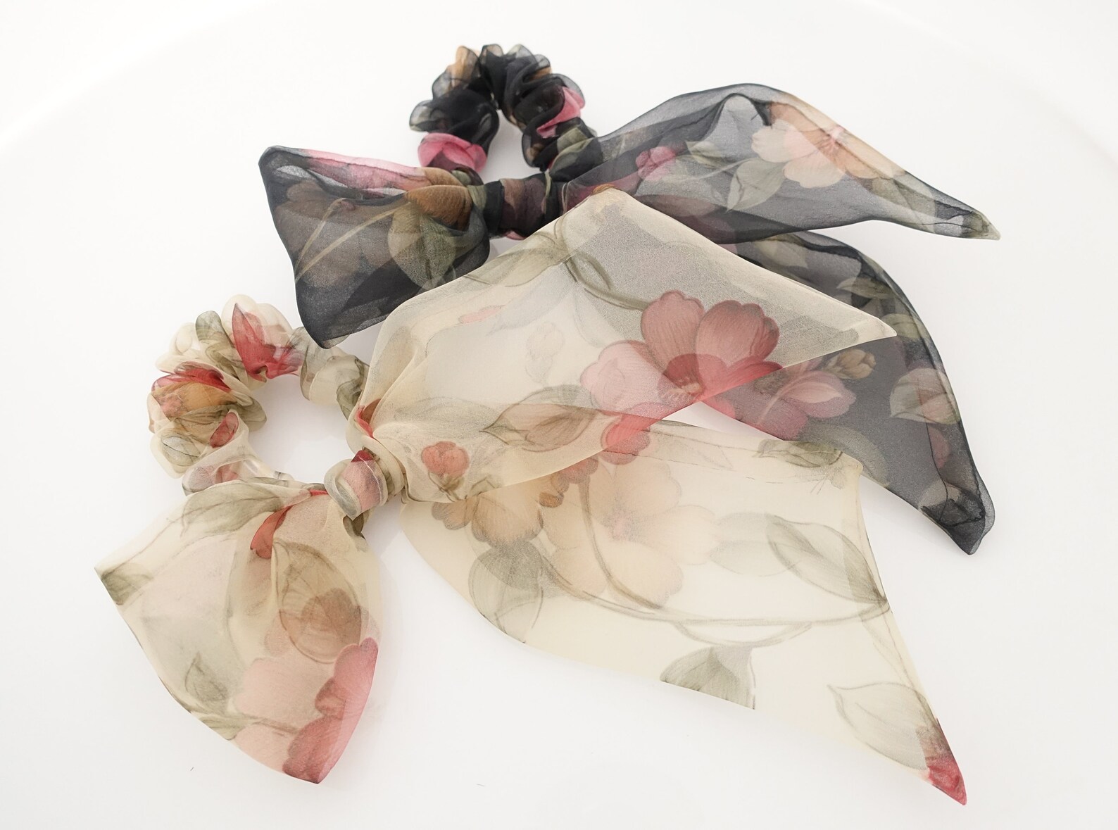 Organdy Mesh Flower Print Bow Knot Scrunchies Woman Hair Accessory - Etsy