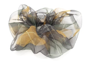 Coleteros de organza de gran tamaño con estampado de rombos, accesorios para el cabello para mujer
