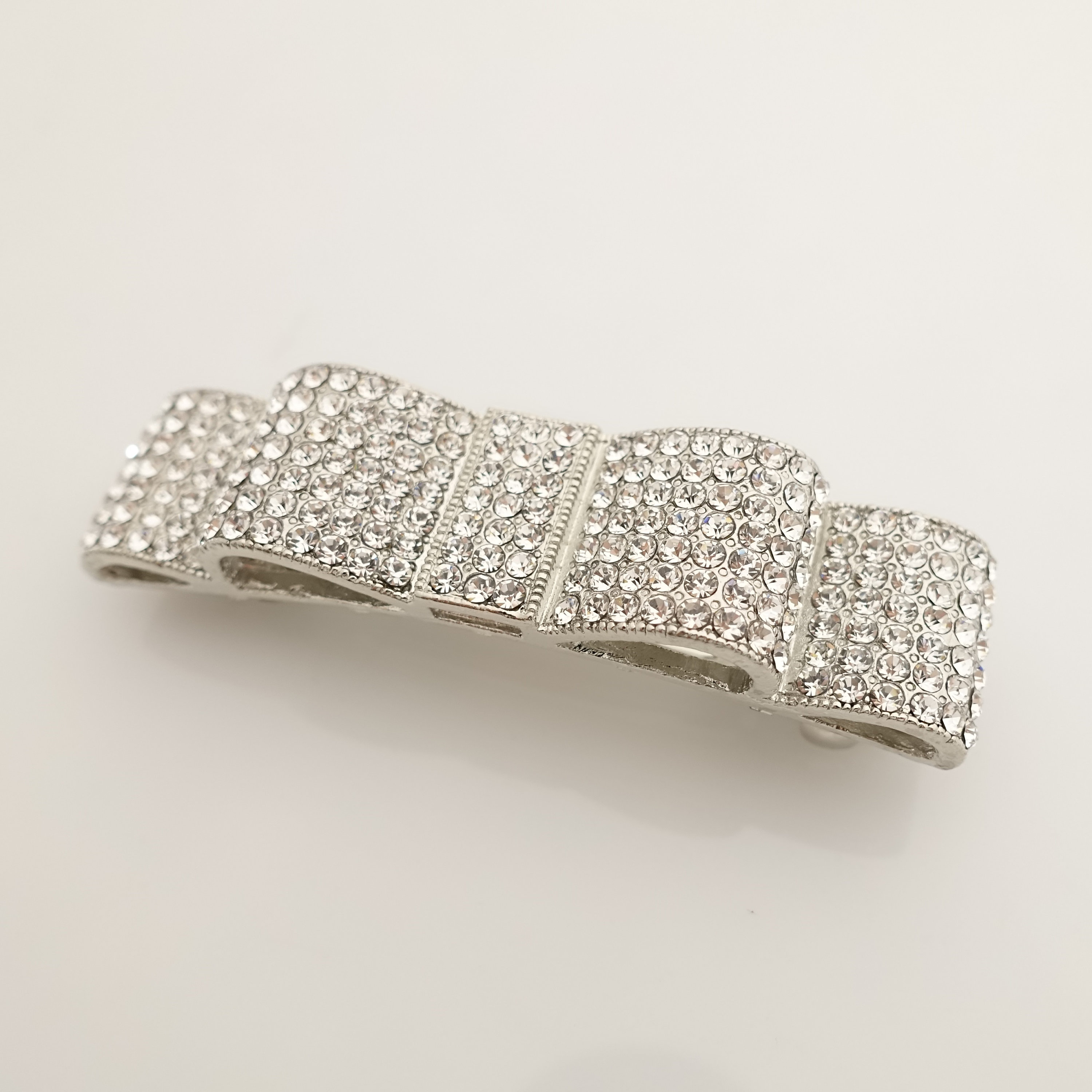 Jewel Layered Hair Bow Octant Rhinestone Decorated French Hair Barrette ...