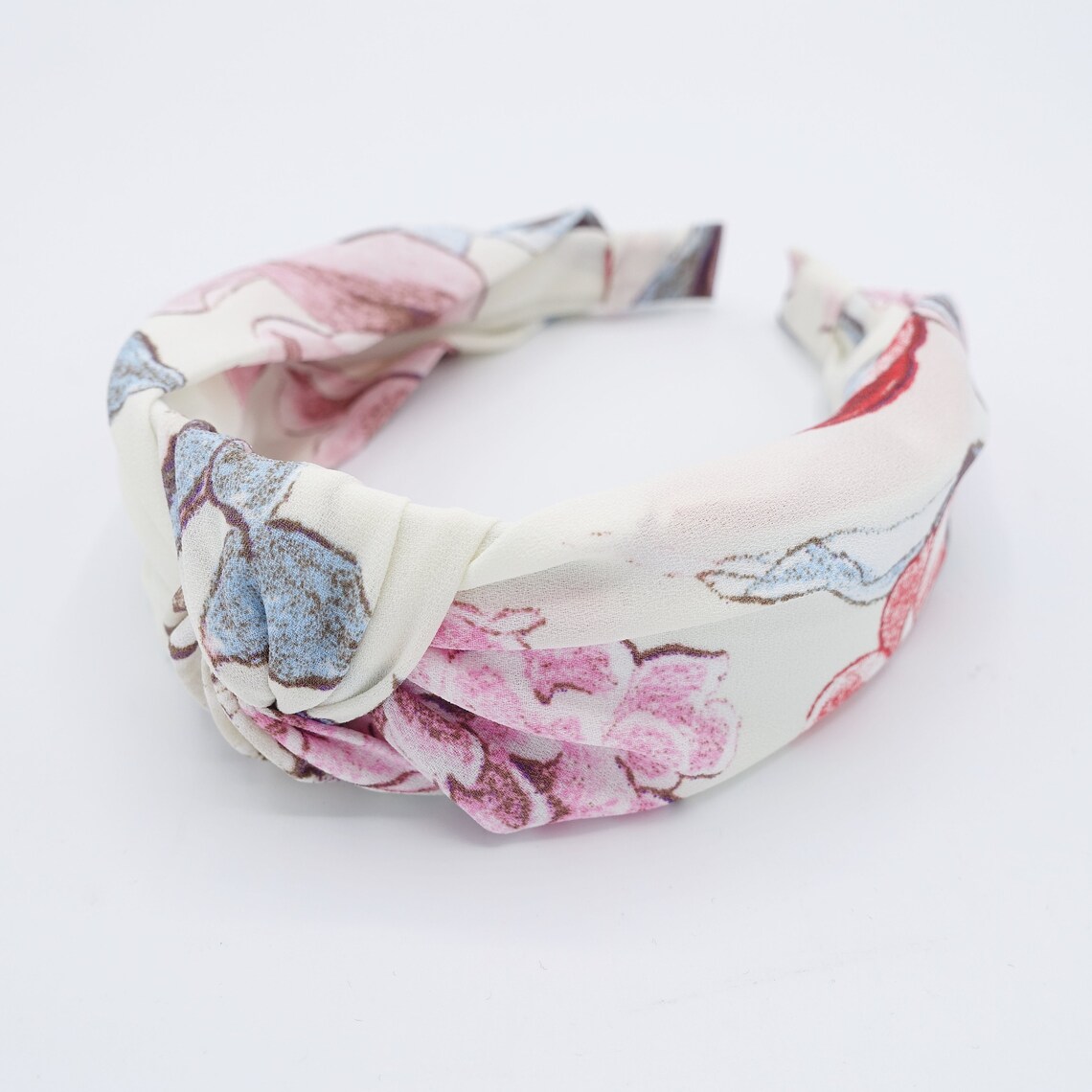 Big flower print knotted headband chiffon Spring hairband | Etsy