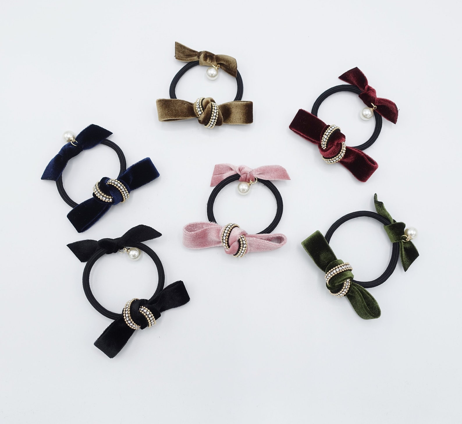 Rhinestone Velvet Double Bow Knot Hair Elastic Tie Ponytail Etsy