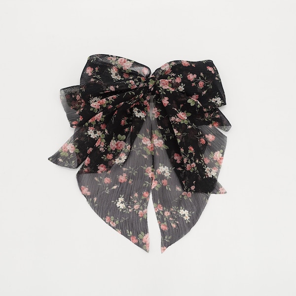 crinkled chiffon floral hair bow for women