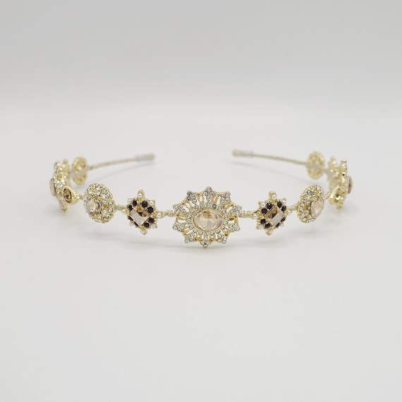 Baroque Pattern Rhinestone Embellished Metal Thin Headband  display picture 2