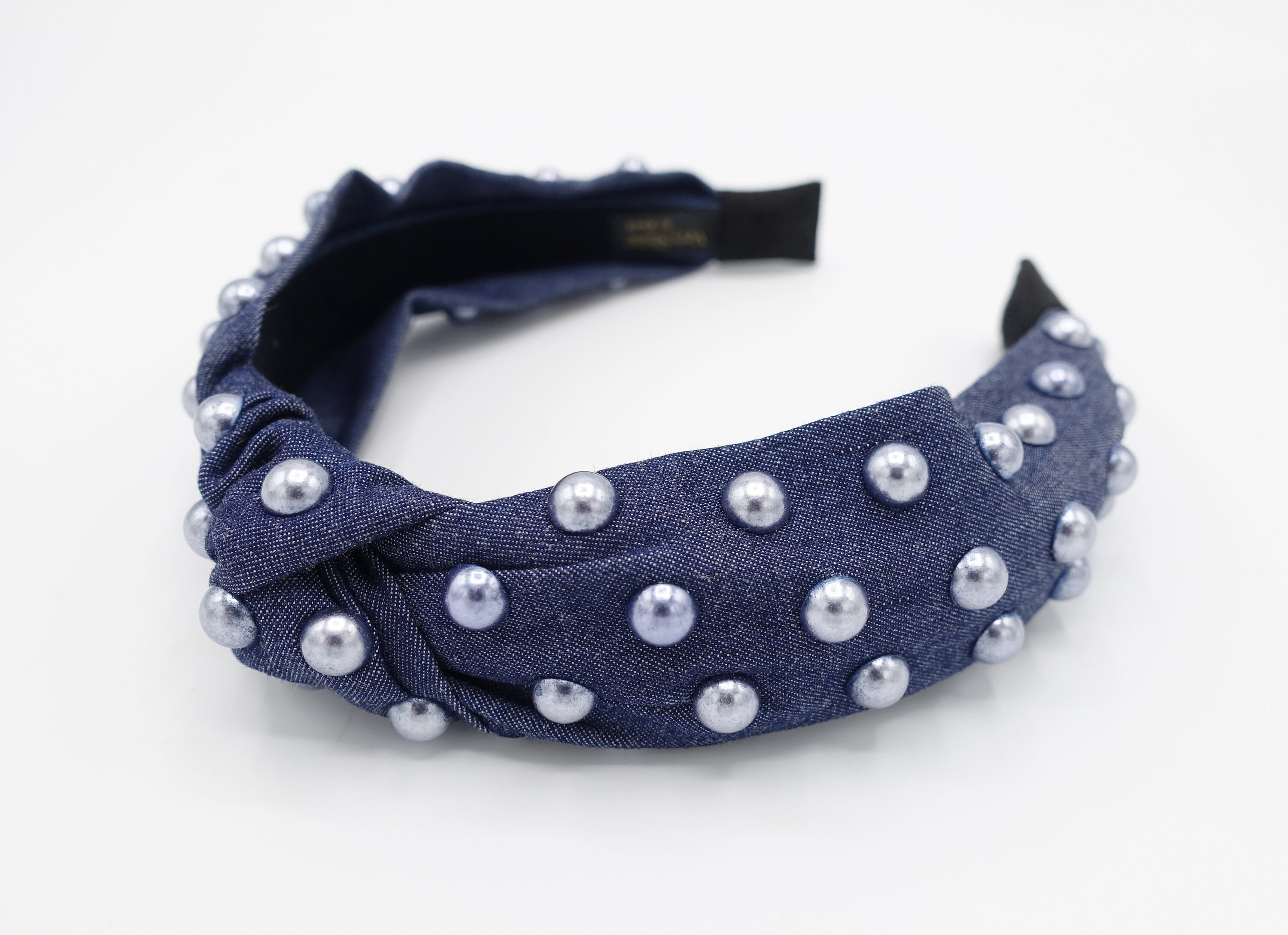 Pearl Embellished dark denim Blue Headband nwt Denim Pearl Headband - Etsy main image 3