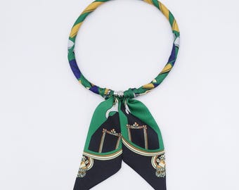 Equestrian Print Scarf Necklace for Women, Horse Tack Twilly Scarf, Statement Neck Scarf, Horse Lover Gift