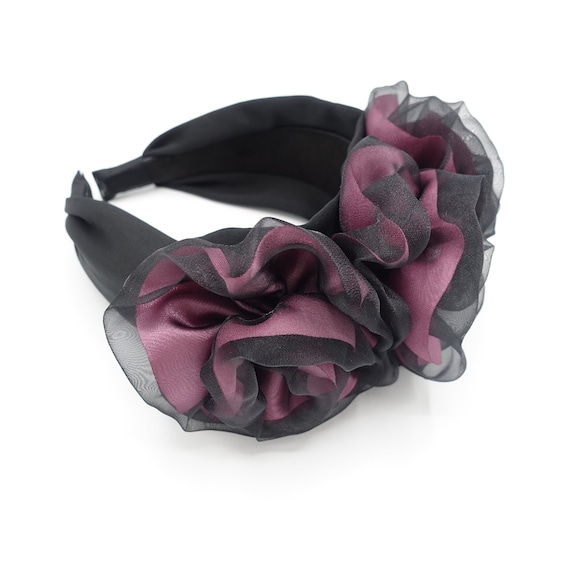 Handmade Organdy Mesh Flower Headband, Satin Petal Hair 