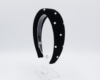 black silk velvet headband pearl stud embellished headband luxury hair accessory for women
