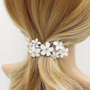 white flower hair barrette Silver