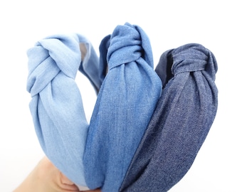 denim knotted headband casual blue jean fabric hairband woman hair accessory
