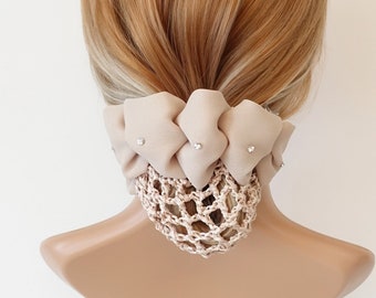 side rhinestone pearl embellished chiffon bun net snood hair claw clip