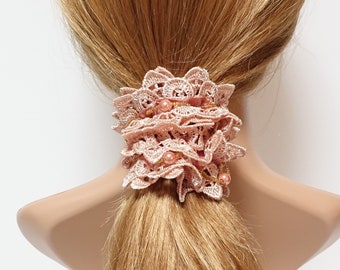 lace sleek pearl ball beaded scrunchy woman elastic hair ties scrunchies