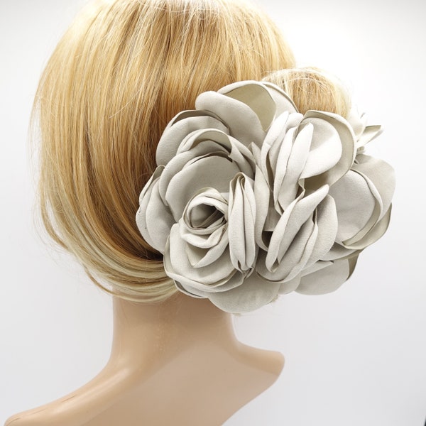 suede fabric very big flower stiff petal hair claw clip women hair clamp